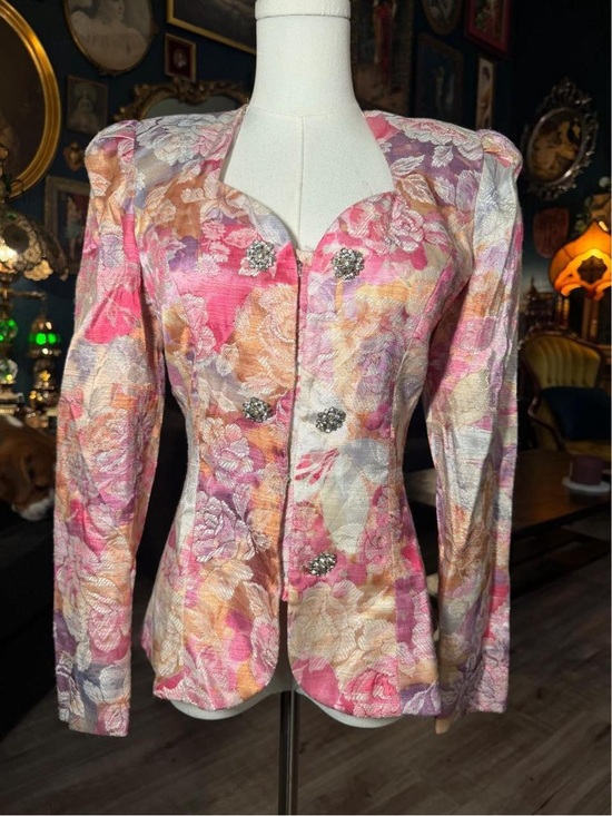 Vintage Jackets & Blazers - Vintage Margaret’s Lubbock Texas Floral Brocade Jacket Blazer | Size 6